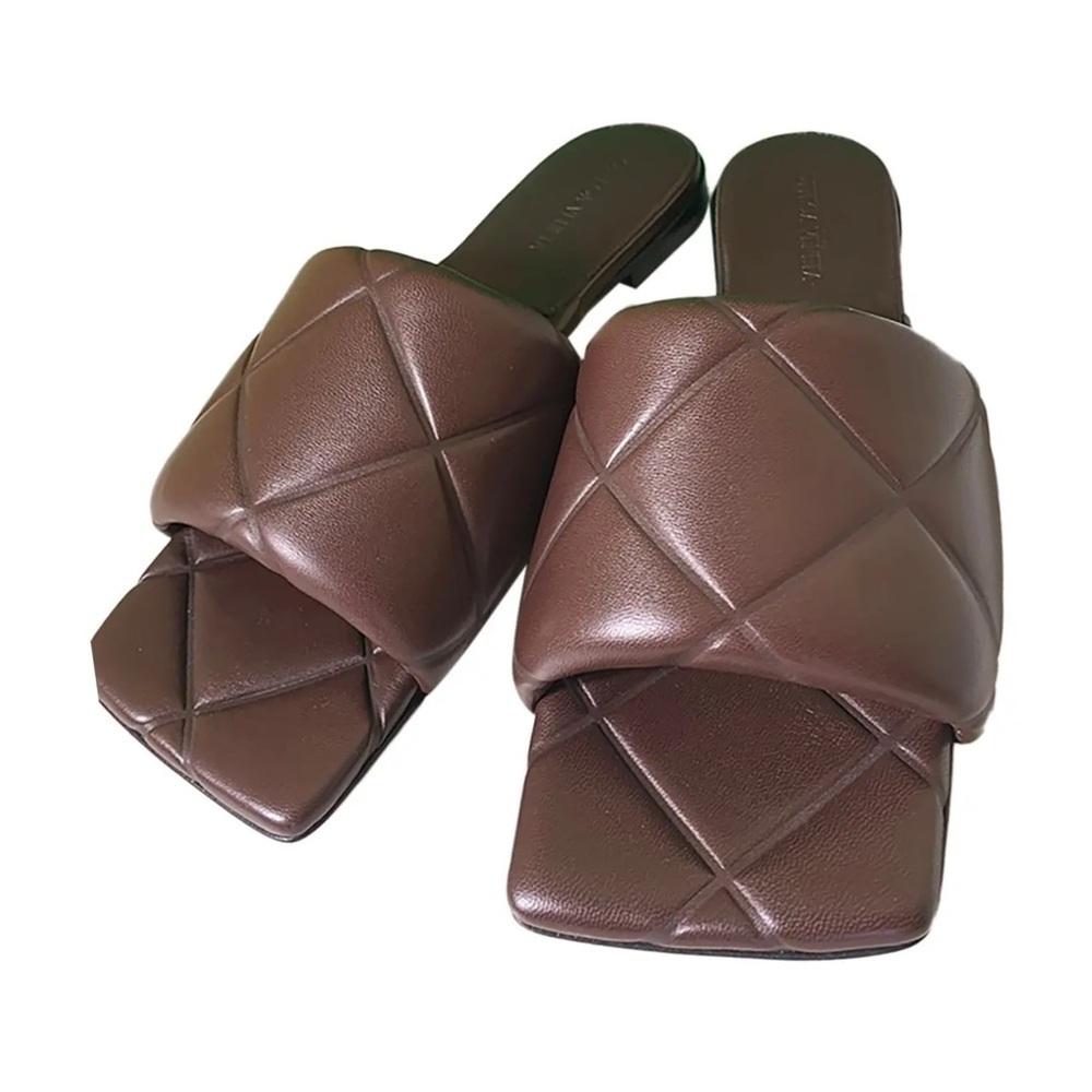 Bottega Veneta Brown Quilted Leather Slide Sandals